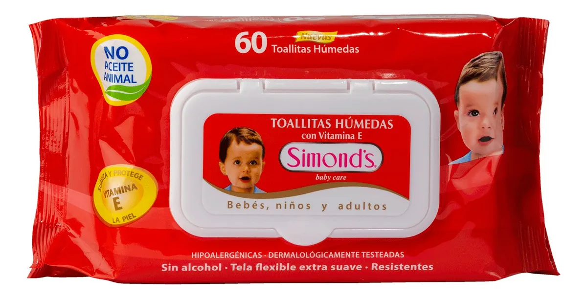 SIMONDS BABY CARE VIT E TOALLA HUMEDA X 60 (ROJA)